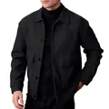 Professional men's black wool jacket with a turnover collar and workwear patch pockets - S / Tops / Black