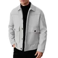 Men's light grey wool blend workwear jacket with lapel collar and large patch pockets - S / Tops / Light Gray