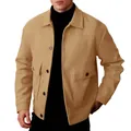 Classic men's khaki wool worker jacket with lapel collar and large patch pockets - S / Tops / Khaki