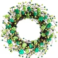 St. Patrick's Day shamrock wreath with green and gold berries for holiday decor - Rattan Ring Style