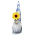 Handmade faceless sunflower gnome doll featuring a blue checkered hat and long beard - Sapphire Blue