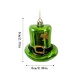 Green St. Patrick's Day Leprechaun hat ornament with gold shamrock detail and dimensions - Hat Style