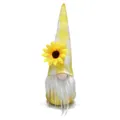 Adorable handmade sunflower gnome with yellow checkered hat and fluffy white beard - Yellow