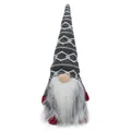 Close-up of a handmade Christmas gnome with grey patterned hat and bushy white beard - Classic Gray