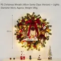 40cm pre-lit PE Christmas wreath with Santa figure and large red bow for door decor - Christmas Wreath (Red Santa) With Light / 40CM