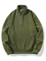 Macro view of olive green waffle texture on a quarter-zip pullover sweater - S / Tops / Army Green