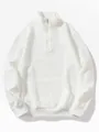 Men's white waffle-knit long-sleeve half-zip sweatshirt with a stand-up collar. - S / Tops / White