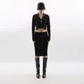 Elegant black knit two-piece set with cropped zip-up top and matching midi skirt - S / Top And Bottom / Black