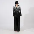 Elegant silver-to-black gradient sequin two-piece suit with blazer and wide-leg trousers - M / Top And Bottom / Silver Black Gradient (White)