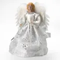 Beautiful white angel Christmas tree topper with silver stars and feather wings - White Star Skirt Style