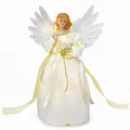 Elegant white angel tree topper with lace dress and gold accents for Christmas decor - Gold Angel Tree Topper