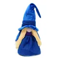 Handcrafted blue wizard gnome plush doll featuring a sparkly skirt and yarn beard details - 13x9x40cm / Blue