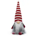 Close-up of a Christmas gnome doll with a red and white striped knitted hat and white beard - Wide Stripe