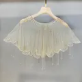 Elegant sheer beaded shawl capelet with sparkling tassels for evening wedding dresses - Apricot