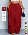 Comfortabele rode viscose harembroek met hoge taille, trekkoord en zakken voor dames - S / Bottoms / Bordeauxrood