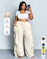 Breathable plus size viscose wide-leg trousers with drawstring and side pocket details - 3XL / Bottoms / White