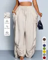 Detail van beige harembroek met ademende viscose stof en verstelbaar trekkoord - S / Bottoms / Broken Wit