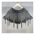 Elegant black beaded fringe shawl capelet accessory for evening dresses and bridal gowns - Black