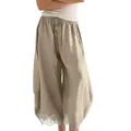 Vue détaillée du pantalon incurvé pour femme avec taille élastique et dentelle - Abricot