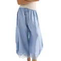 Pantalon court bleu clair à jambes larges avec ourlet en dentelle et cordon de serrage - Bleu clair