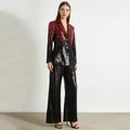 Elegant red and black gradient sequin two-piece suit with blazer and matching trousers - M / Top And Bottom / Red and Black Gradient (Red)