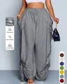 Grijze harembroek voor dames met hoge taille, trekkoord en comfortabele pasvorm - S / Bottoms / Grijs