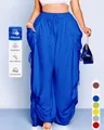 Comfortable and breathable royal blue viscose harem pants with drawstring and side pockets - S / Bottoms / Dark Blue