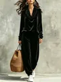 Elegant black velvet cowl neck sweatshirt and jogger pants set for women - S / Top And Bottom / Black
