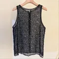 Elegant black sequined sleeveless tank top for women featuring a shimmering party finish - S / Tops / Black