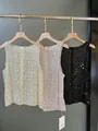Elegant luxury sequined sleeveless tank tops in white, pink, and black colors. - S / Tops / Pink