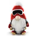 Adorable Christmas ski gnome with red hat, plaid shirt and wooden ski equipment decor. - 13*12*23cm / Red
