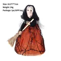 Exquisite handmade Halloween witch tree topper ornament with broom and orange skirt - 16.5*7*7cm / Orange