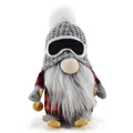 Detailed view of Christmas skiing gnome doll with grey knit hat and red plaid body - 13*12*23cm / Gray