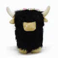 Soft black Scottish Highland Cow plush toy featuring a colorful floral crown decoration - 18*11*22cm / New Black