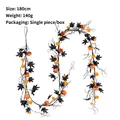 1.8m Halloween vine decoration with black maple leaves and miniature orange pumpkins - 1.8m / Black