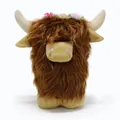 Cute Scottish Highland Cow plush doll with flower crown and long brown shaggy fur - 18*11*22cm / Dark Brown