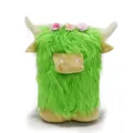 Green long-haired Scottish Highland cow plush toy with floral crown decoration - 18*11*22cm / New Green