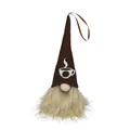 Handmade coffee gnome plush ornament with brown tall hat and coffee cup embroidery - Dark Coffee
