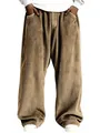Détail du pantalon en velours côtelé marron pour hommes, jambe large et texture - Khaki