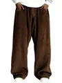 Vue détaillée du pantalon décontracté en velours côtelé marron vintage pour hommes - Café