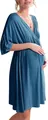 Robe de maternité bleue élégante à col en V et manches chauve-souris pour allaitement - XS / Robes / Bleu marine