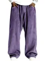 Vue détaillée d'un pantalon d'homme en velours côtelé violet à jambes larges - Violet