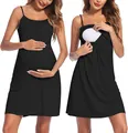 Robe d'allaitement noire confortable avec bretelles spaghetti et accès d'allaitement - XS / Robes / Noir