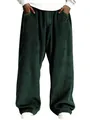 Vue détaillée de la texture du pantalon large en velours côtelé rétro vert forêt - Vert Foncé
