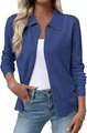 Detailed view of a slim fit blue knit cardigan featuring a classic lapel collar. - Dark Blue