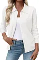 Detailed close-up of a women's white slim-fit lapel long-sleeve knit cardigan sweater - White