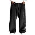 Men's vintage dark grey corduroy wide-leg pants with straight fit streetwear style - S / Bottoms / Black