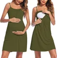 Robe de maternité vert olive sans manches avec accès allaitement pour le confort - Vert Militaire