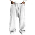 Men's retro white corduroy wide-leg trousers with floor-length straight-cut design. - S / Bottoms / White