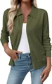 Detailed view of women's olive green slim fit long sleeve knit cardigan with lapel - Army Green